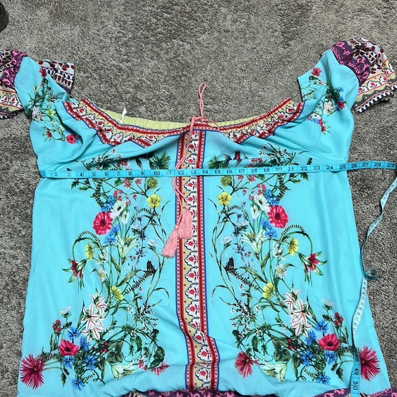 NWT Floral Umgee boho style dress/tunic...can be worn off shoulder p2p 25. Teal - Picture 7 of 8